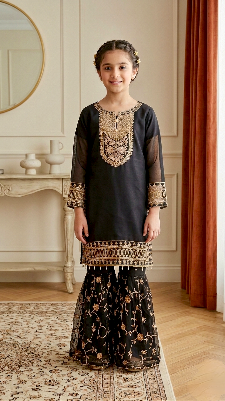 "EID FESTIVE" 2 Piece Chiffon Embroidery Gharara Suit.
