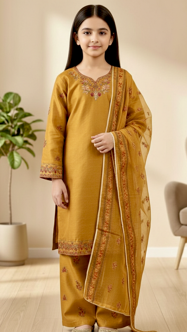 EID" 3 Piece Luxury Pret "Cotton Embroidery Suit