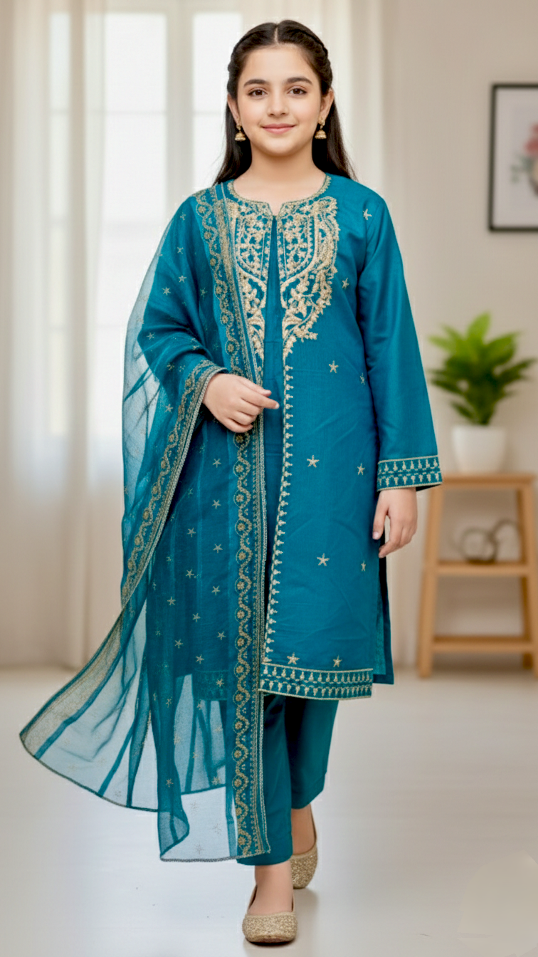 "EID" Luxury Pret Cotton 3 Piece Embroidery Suit.