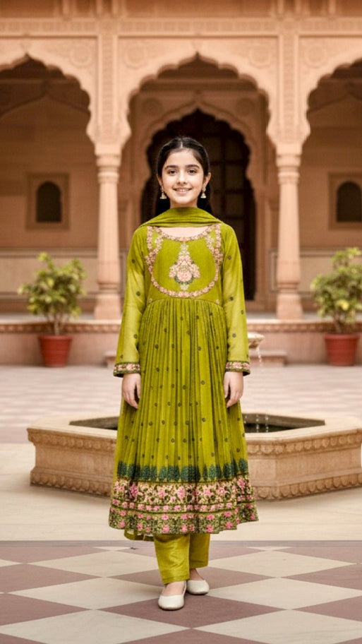 3 Piece Festive Chiffon Embroidery frock Dress.