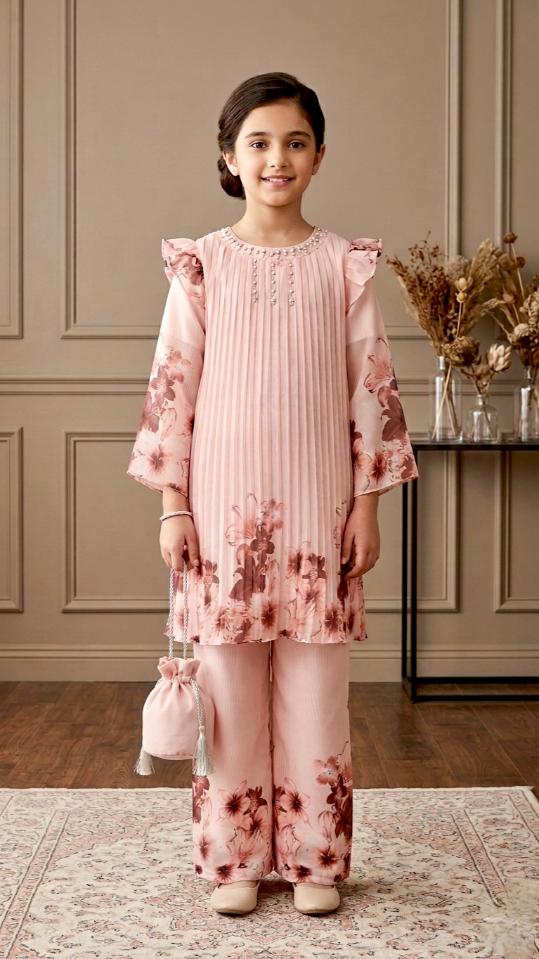 Pearl Work Stylish Western Wear Digital Print Suits With Pouch.