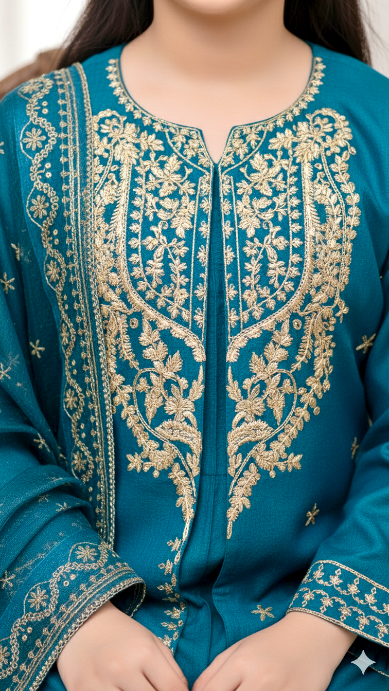 "EID" Luxury Pret Cotton 3 Piece Embroidery Suit.