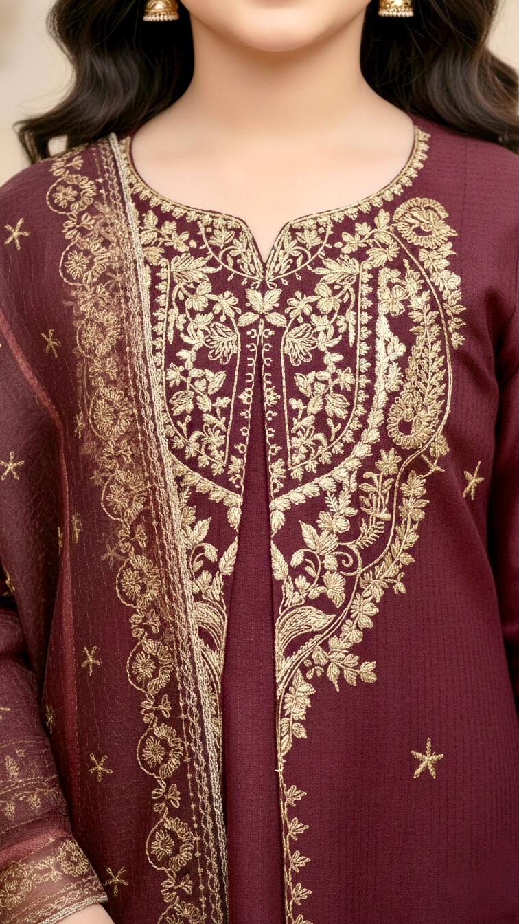 "EID" Luxury Pret Cotton 3 Piece Embroidery Suit.