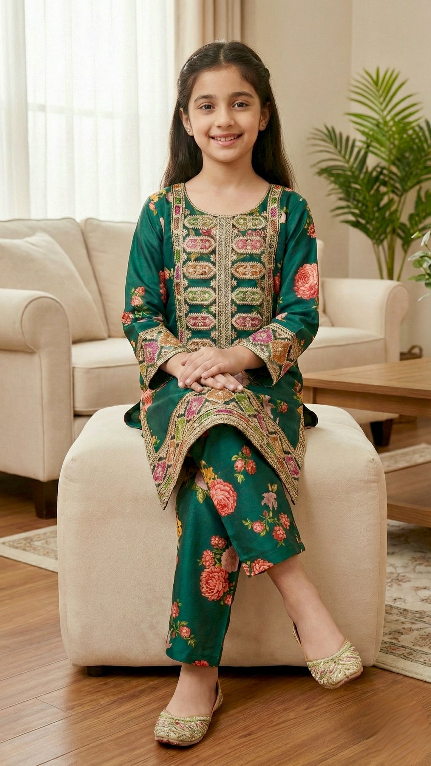2 Piece Silk Stitched Embroidery Dress.