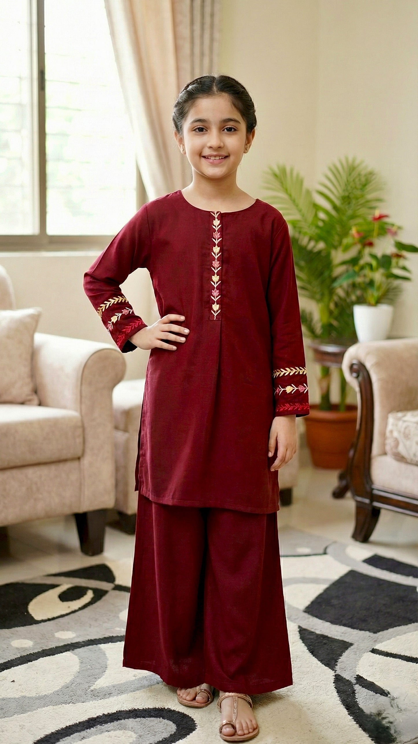 2 Piece Imported Georgette Embroidery Short Shirt & Plazo.
