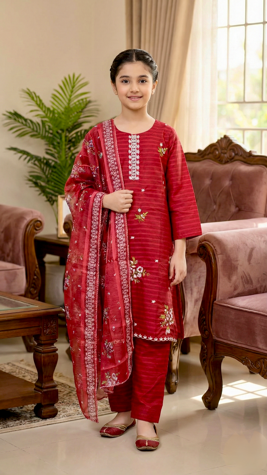 3 Piece Cotton Embroidery Suits.