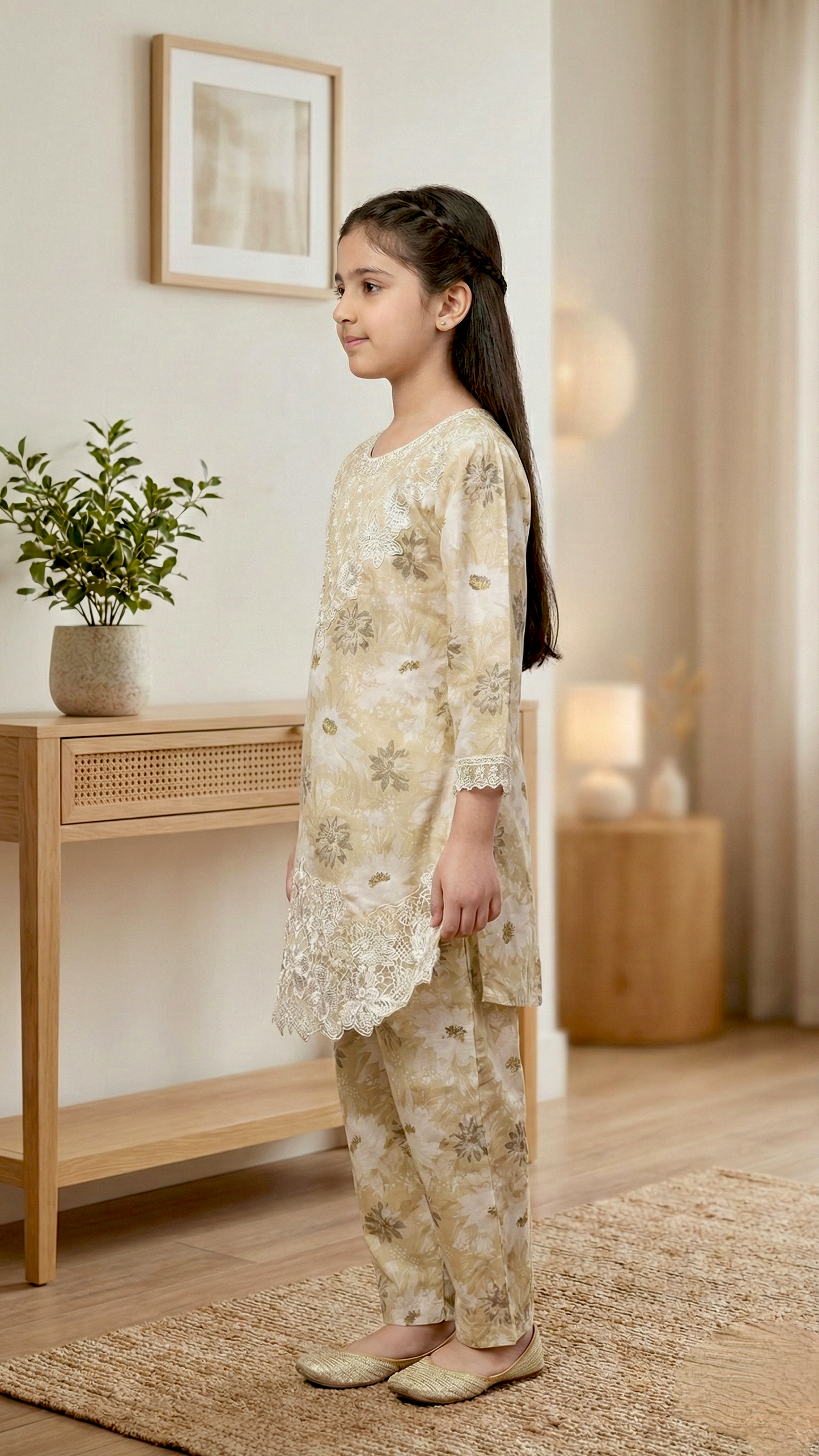 EID Basic" 2 Piece Premium Bana Dora Embroidery Farshi Shalwar Suit.