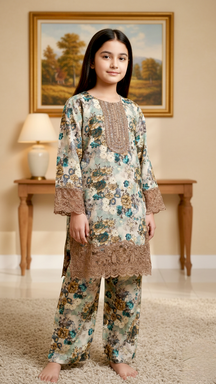 EID Basic" 2 Piece Premium Bana Dora Embroidery Farshi Shalwar Suit.
