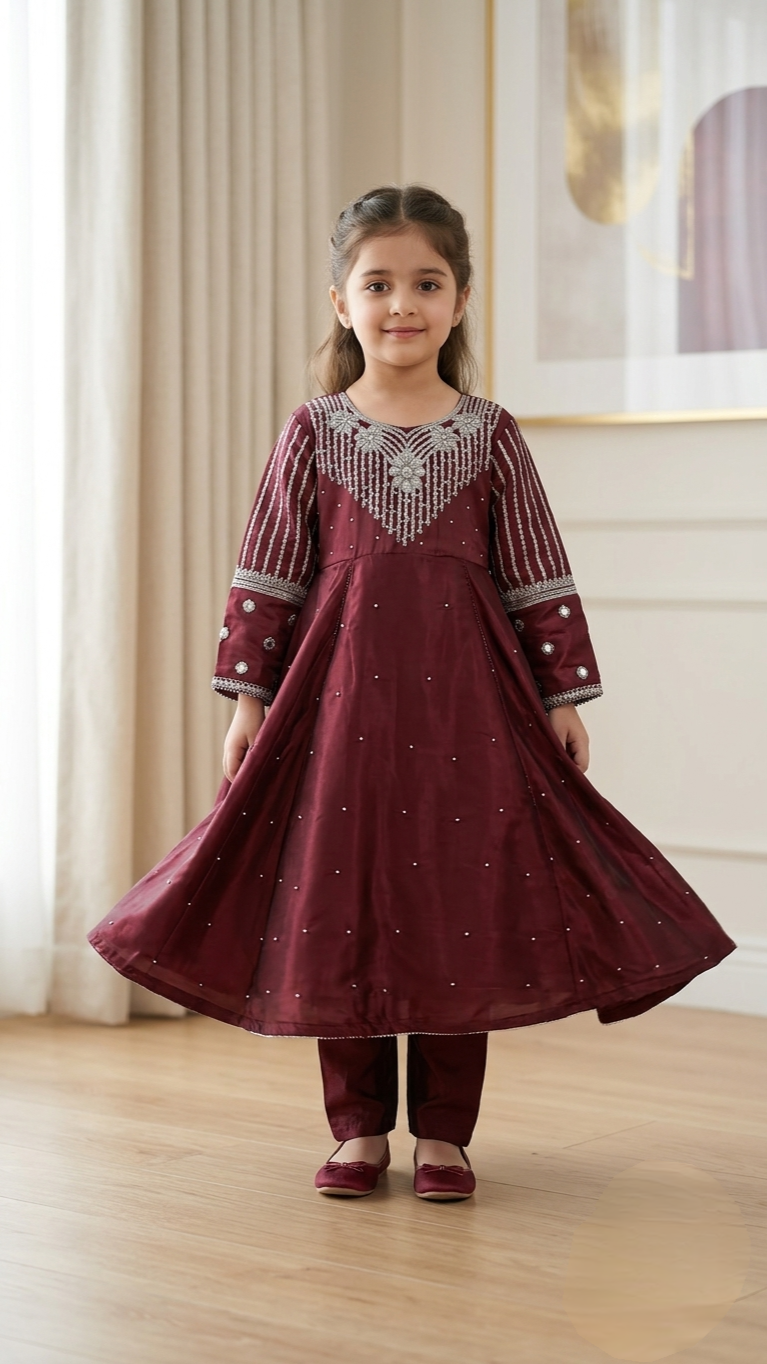 2 Piece Formal Stitched Long Frock with pearls & Embroidery Suit.