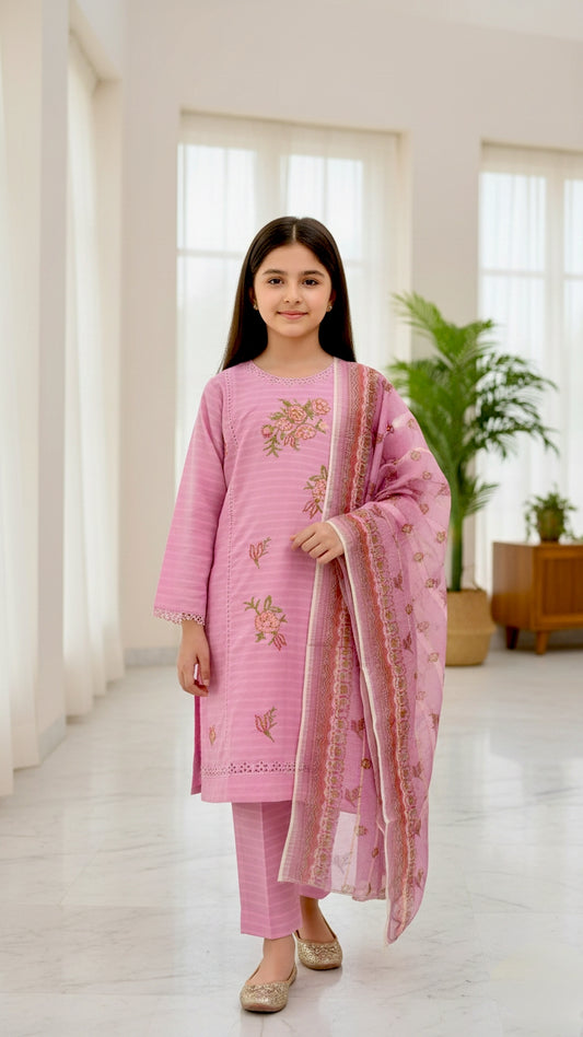 3 Piece Cotton Cross Stitch Chiken Embroidery Dress.