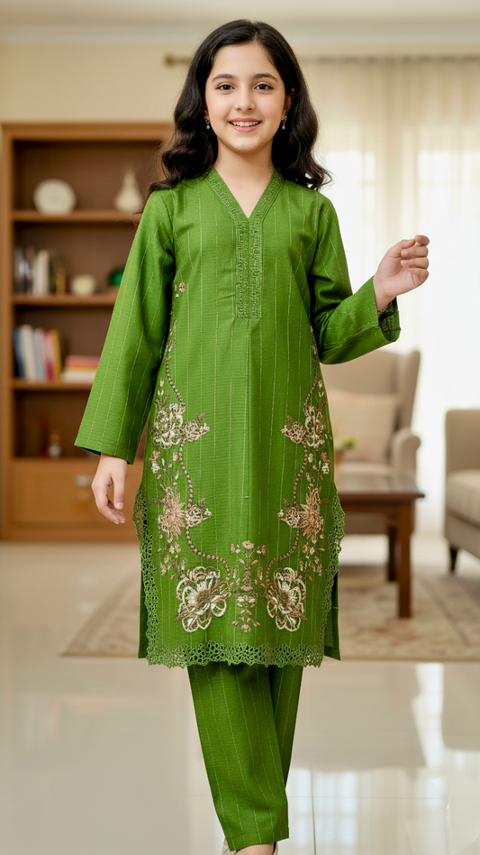 2 Piece khaddar Embroidery Suit Cutwork.