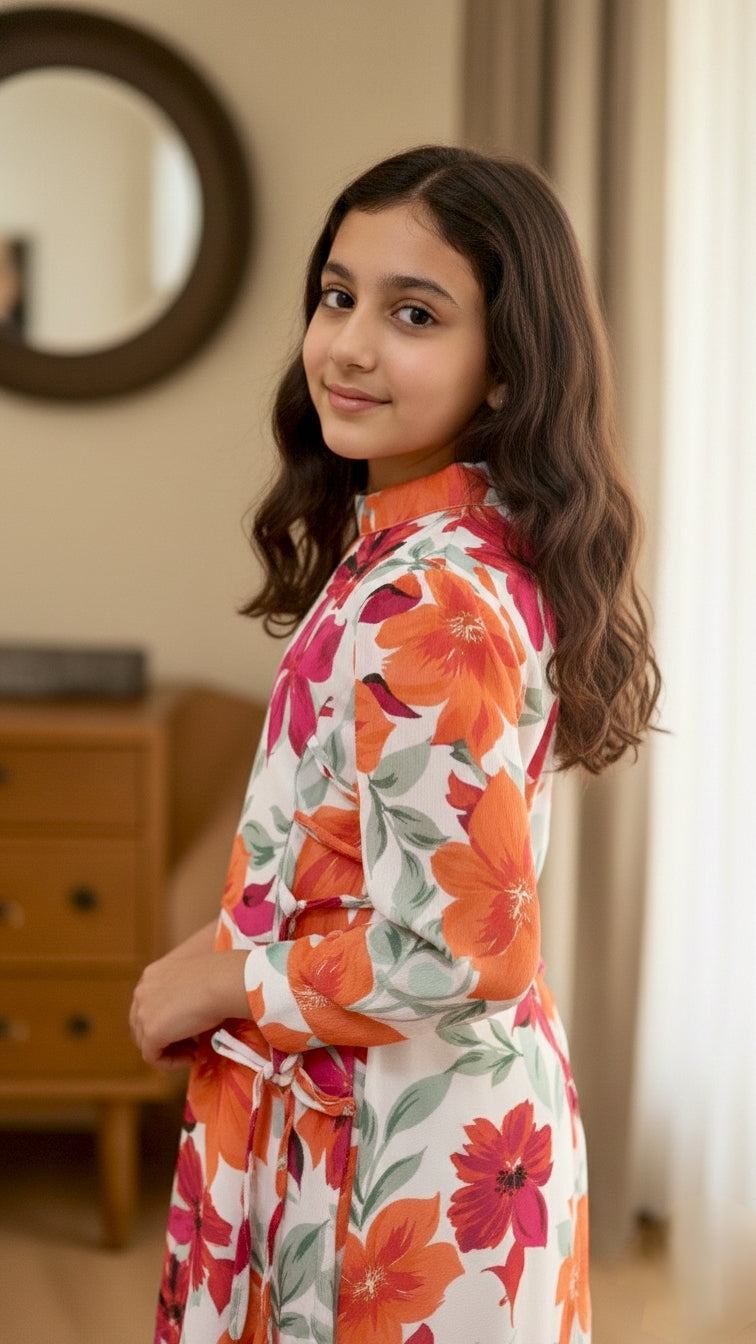 Beautiful Side Knot Puff Sleeves Frock.