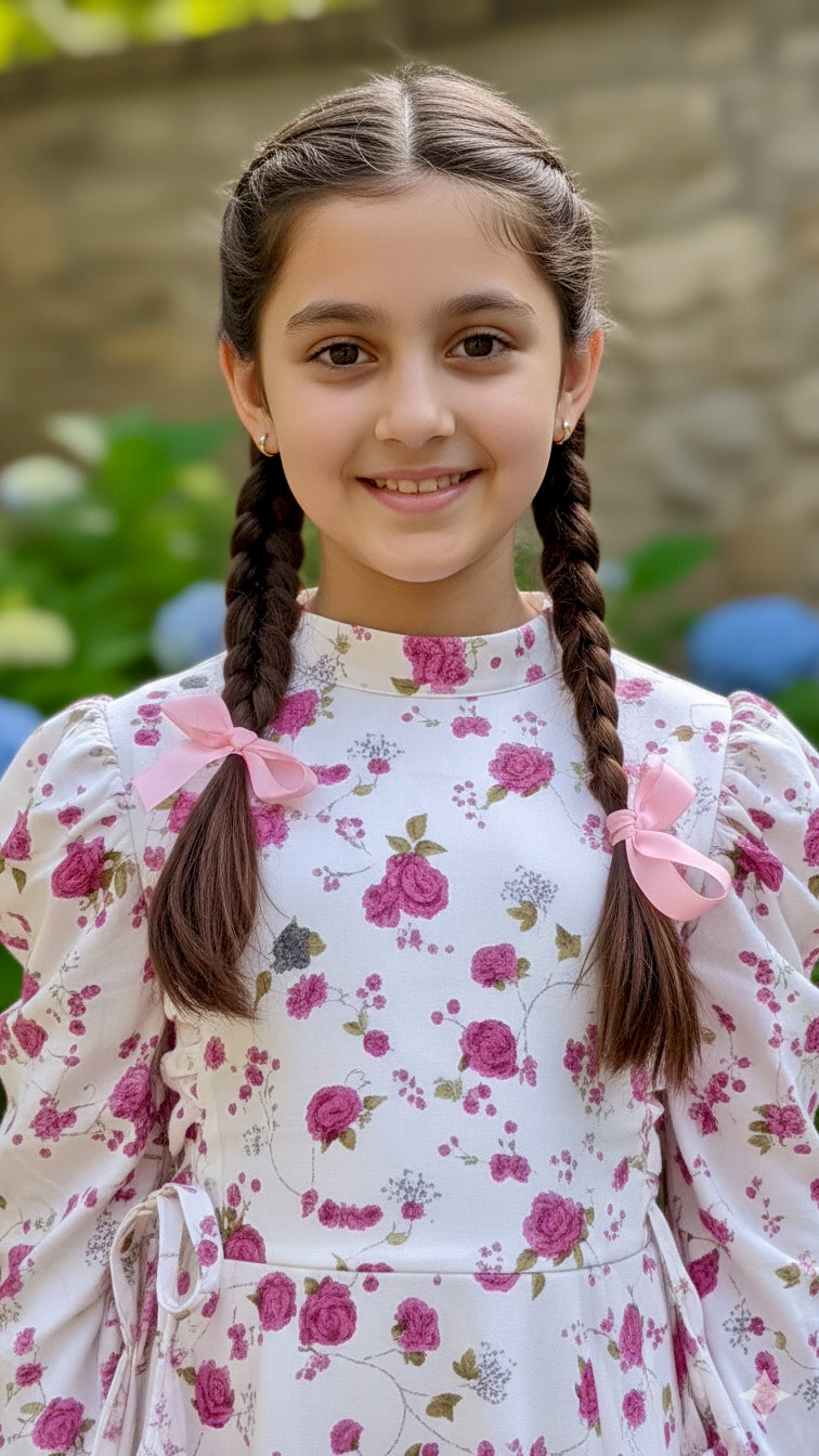 Beautiful Side Knot Puff Sleeves Frock.