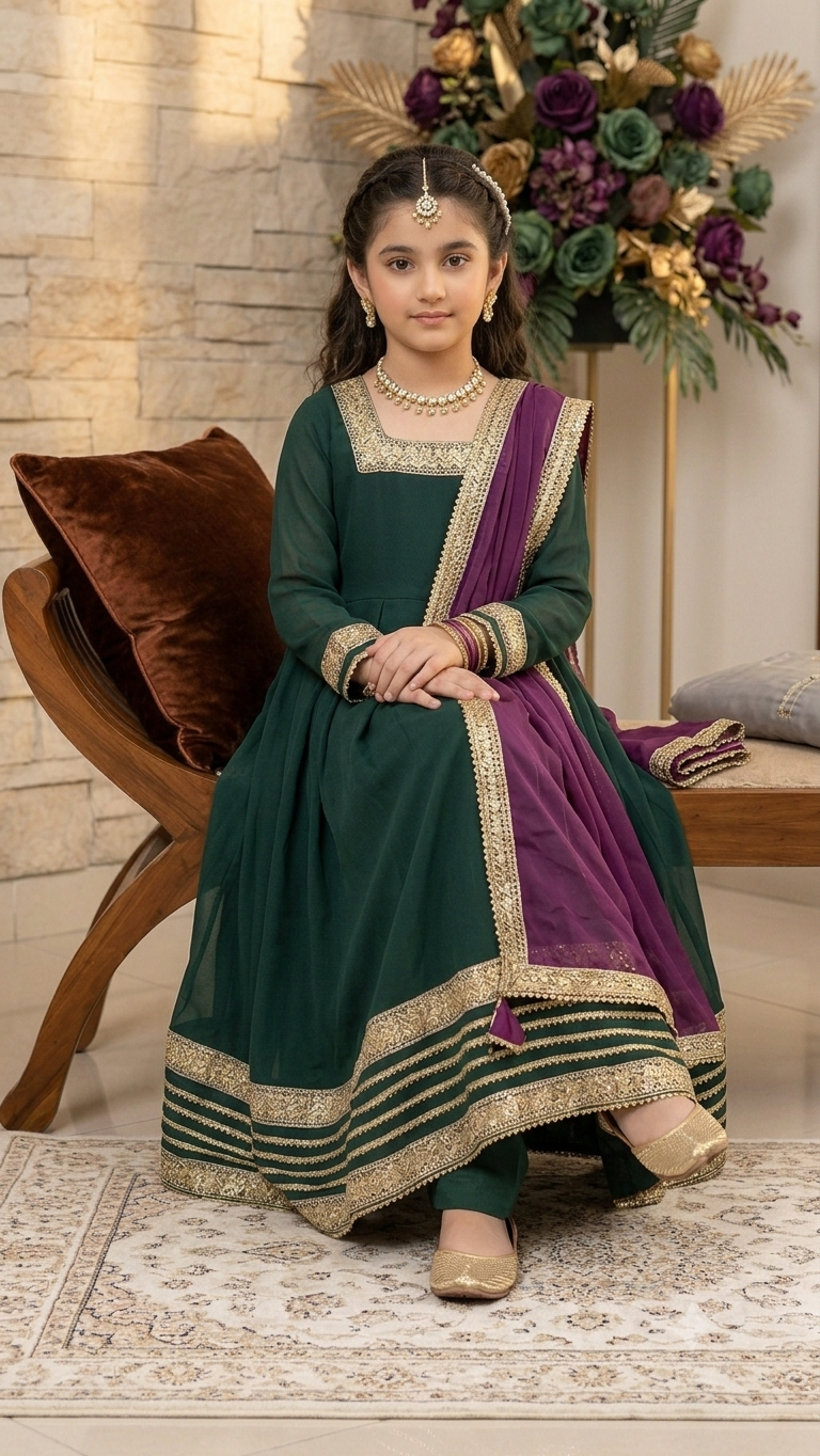 3 Piece Stitched Formal Boutique Wear Long Full Flare Frock Suit.