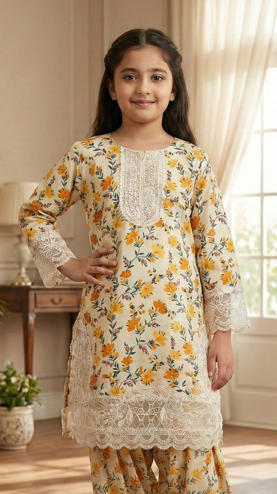 "EID Basic" 2 Piece Premium Bana Dora Embroidery Farshi Shalwar Suit.