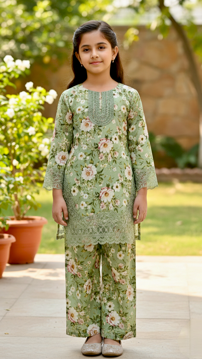 EID Basic" 2 Piece Premium Bana Dora Embroidery Farshi Shalwar Suit.