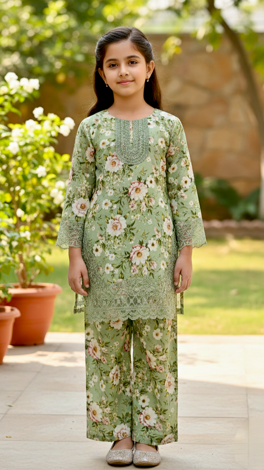 EID Basic" 2 Piece Premium Bana Dora Embroidery Farshi Shalwar Suit.