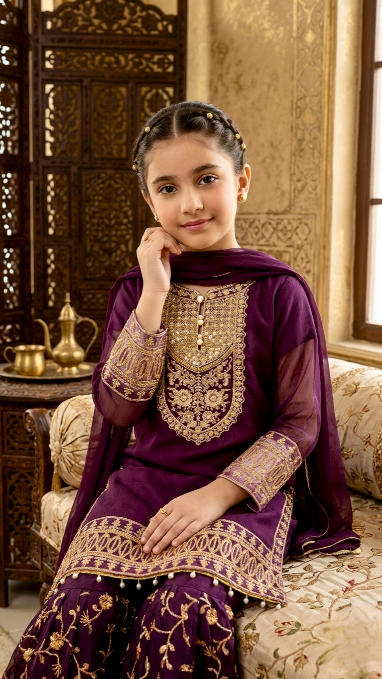 "EID FESTIVE" 2 Piece Chiffon Embroidery Gharara Suit.