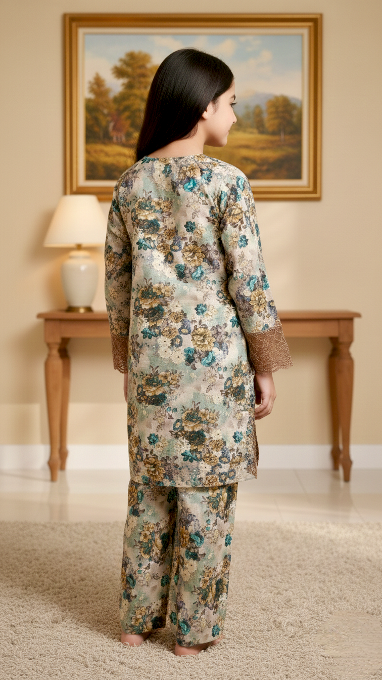 EID Basic" 2 Piece Premium Bana Dora Embroidery Farshi Shalwar Suit.