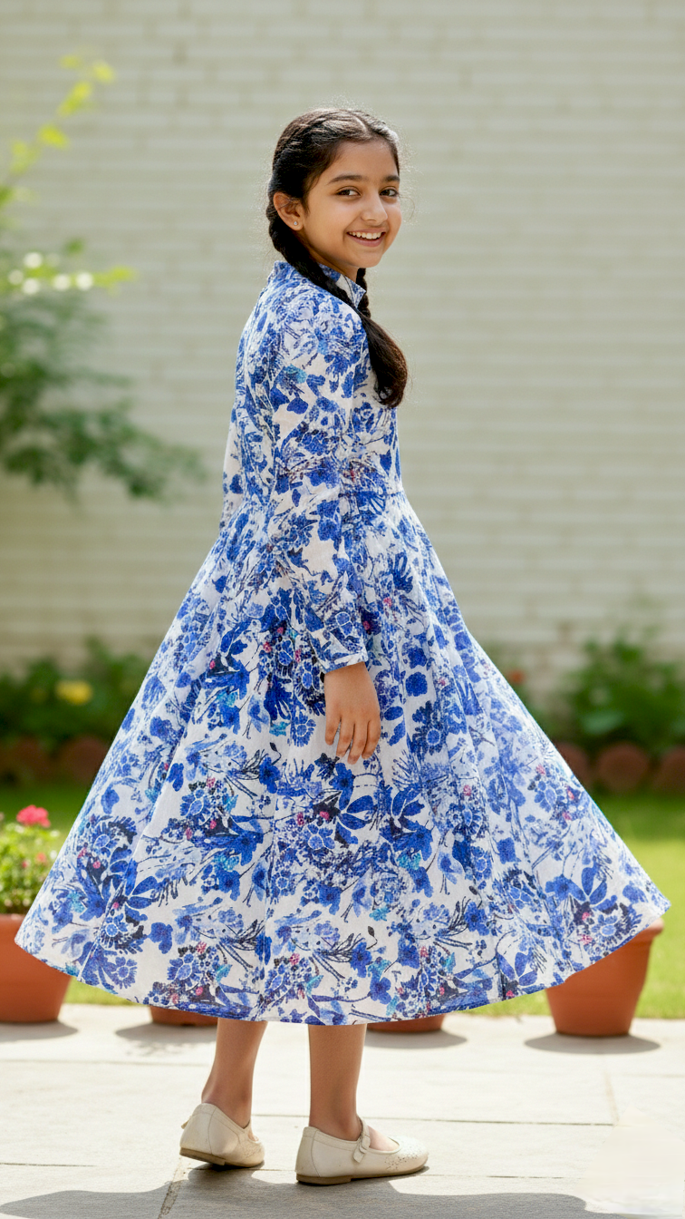 Beautiful Side Knot Puff Sleeves long  Frock.