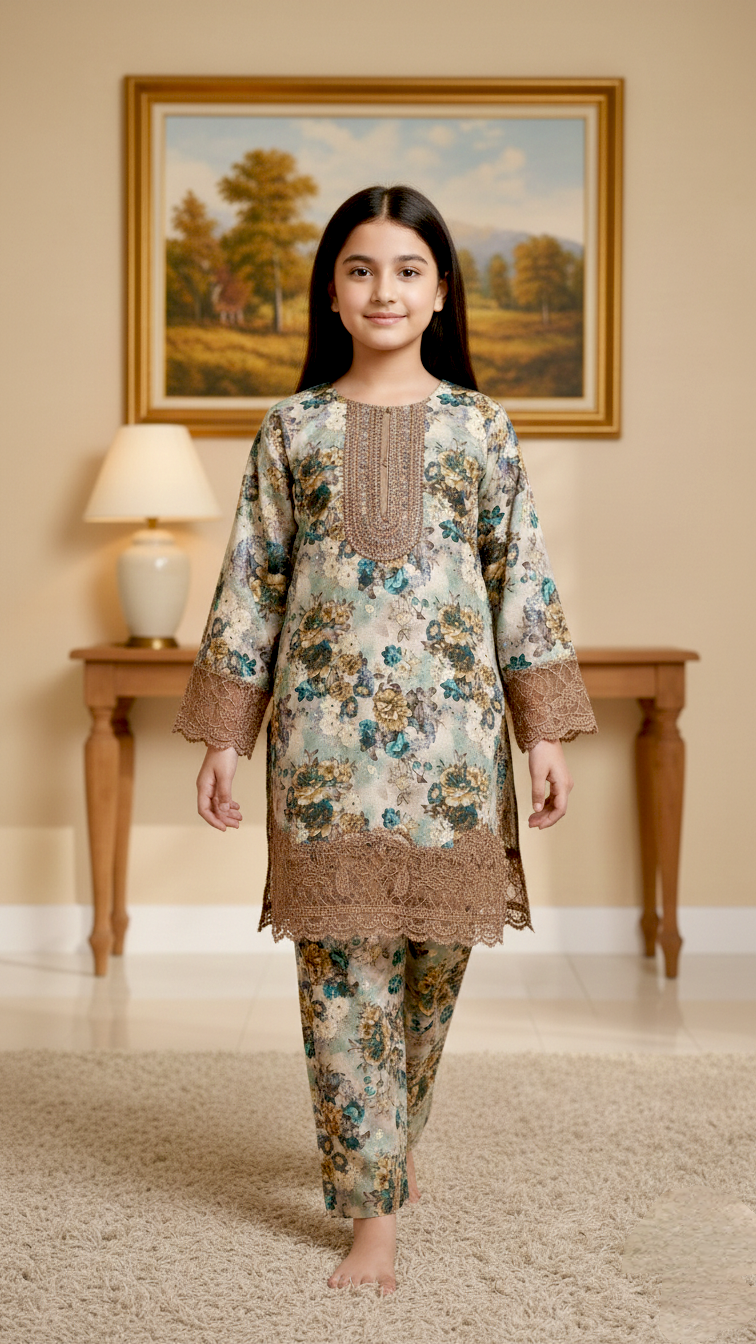 EID Basic" 2 Piece Premium Bana Dora Embroidery Farshi Shalwar Suit.