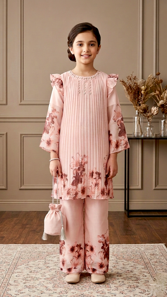 Pearl Work Stylish Western Wear Digital Print Suits With Pouch.