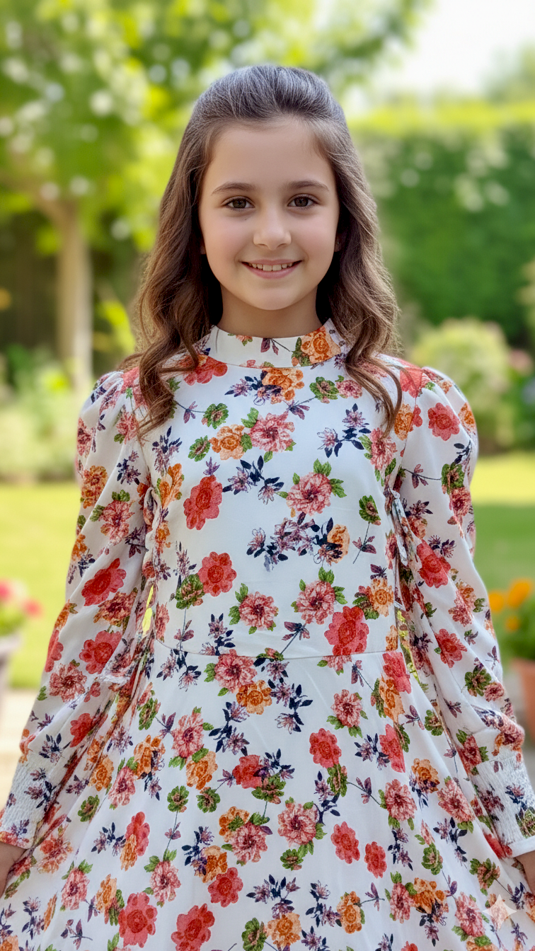 Beautiful Side Knot Puff Sleeves Frock.