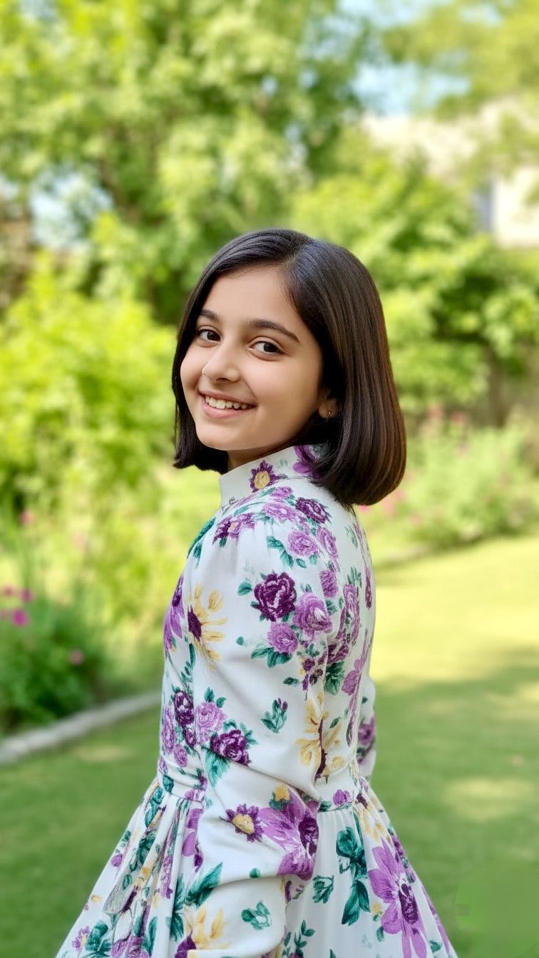 Beautiful Side Knot Puff Sleeves Frock.