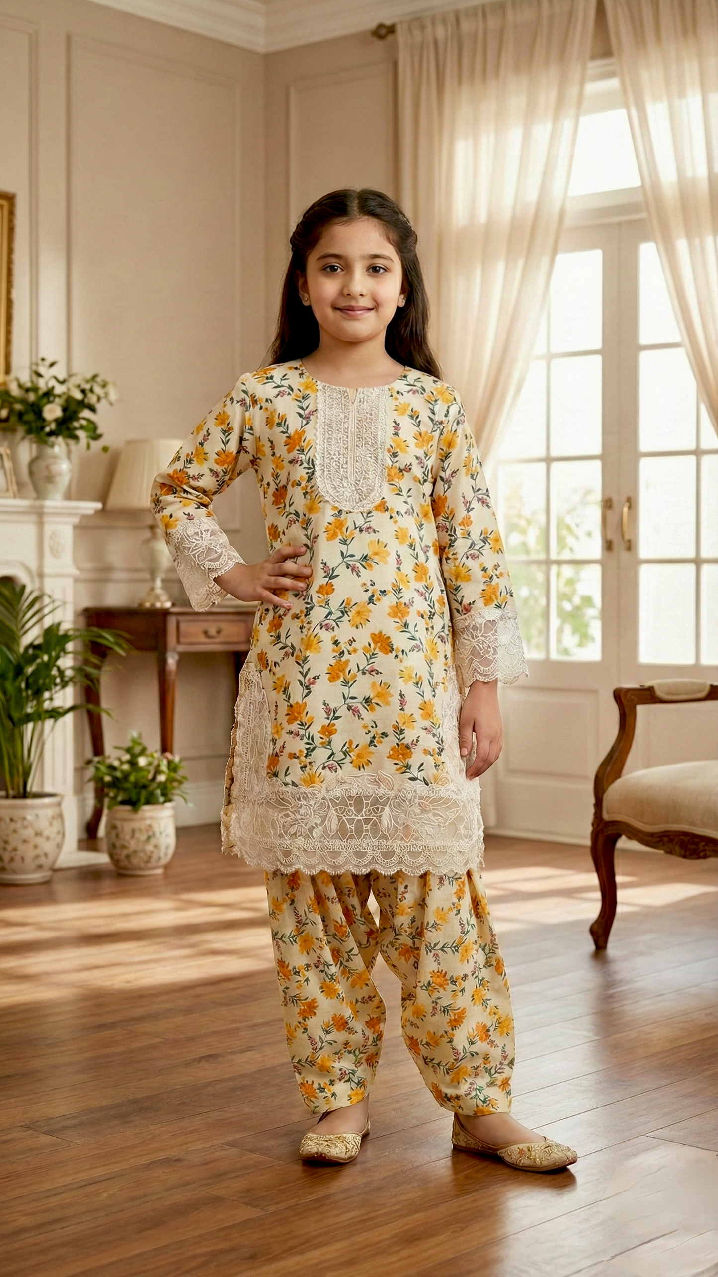 "EID Basic" 2 Piece Premium Bana Dora Embroidery Farshi Shalwar Suit.
