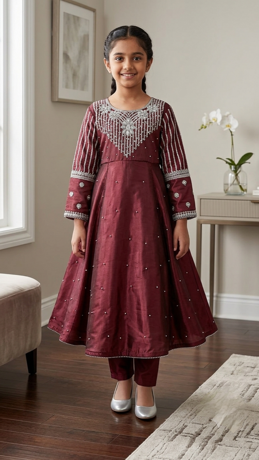 2 Piece Formal Stitched Long Frock with pearls & Embroidery Suit.