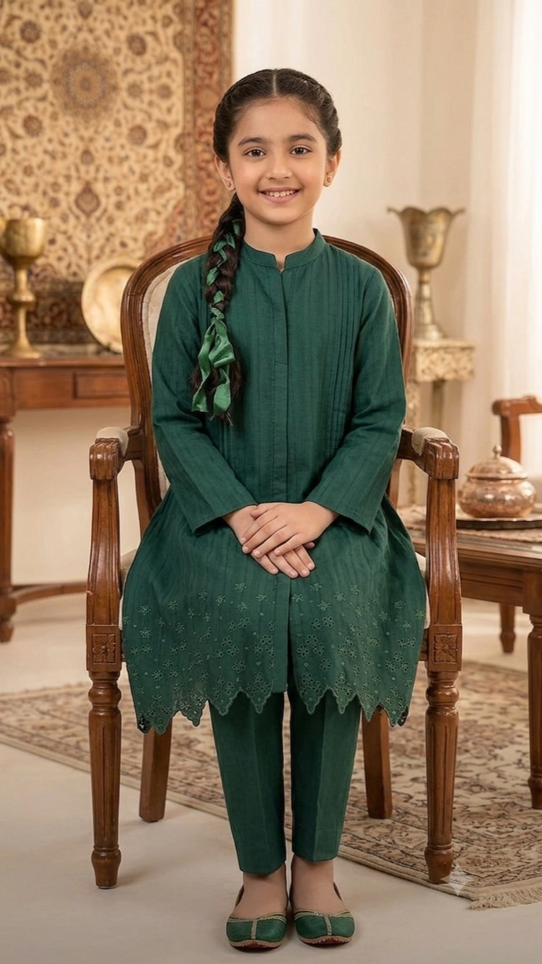 2 Piece Schiffli Cutwork Daman Hem Cotton Lawn Dress.