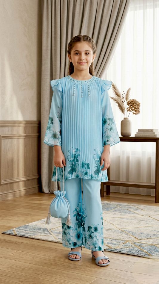 Pearl Work Stylish Western Wear Digital Print Suits With Pouch.