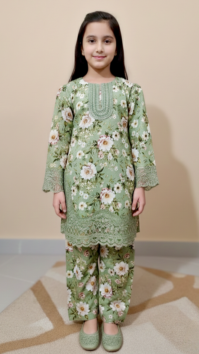 EID Basic" 2 Piece Premium Bana Dora Embroidery Farshi Shalwar Suit.