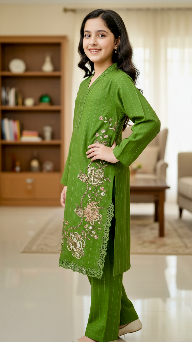 2 Piece khaddar Embroidery Suit Cutwork.