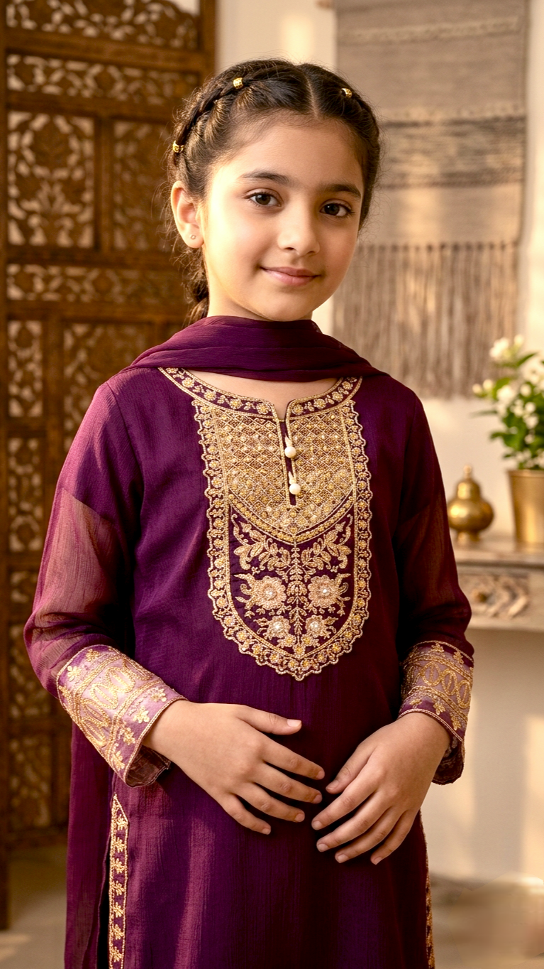 "EID FESTIVE" 2 Piece Chiffon Embroidery Gharara Suit.