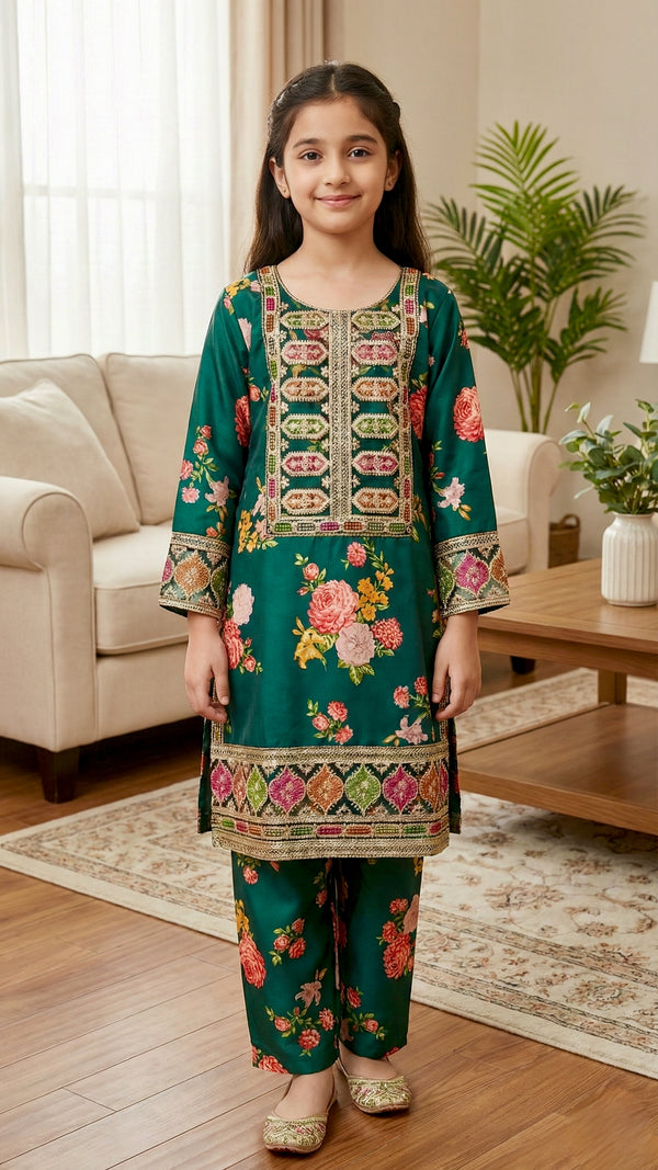 2 Piece Silk Stitched Embroidery Dress.