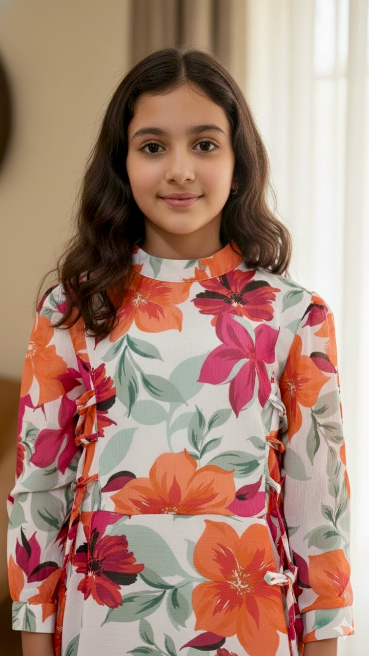 Beautiful Side Knot Puff Sleeves Frock.