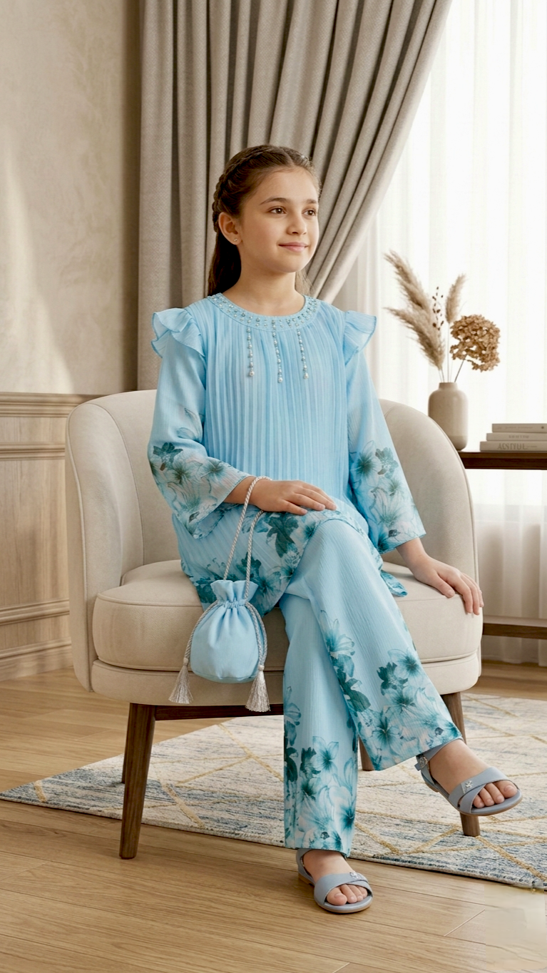 Pearl Work Stylish Western Wear Digital Print Suits With Pouch.