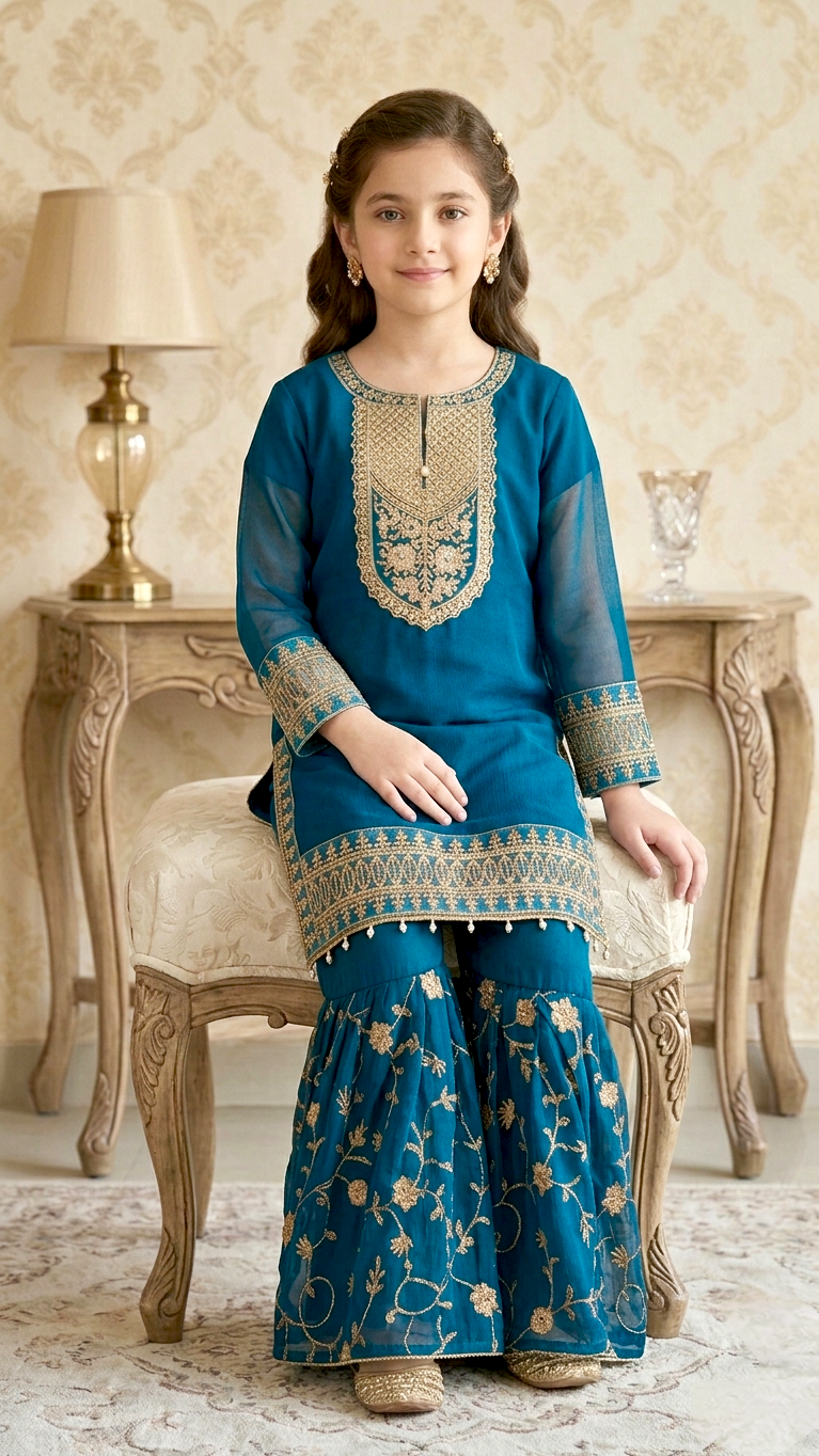 "EID FESTIVE" 2 Piece Chiffon Embroidery Gharara Suit.