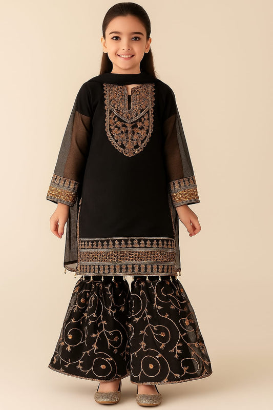 3 Piece Embroidery Chiffon Festive Gharara Suit.