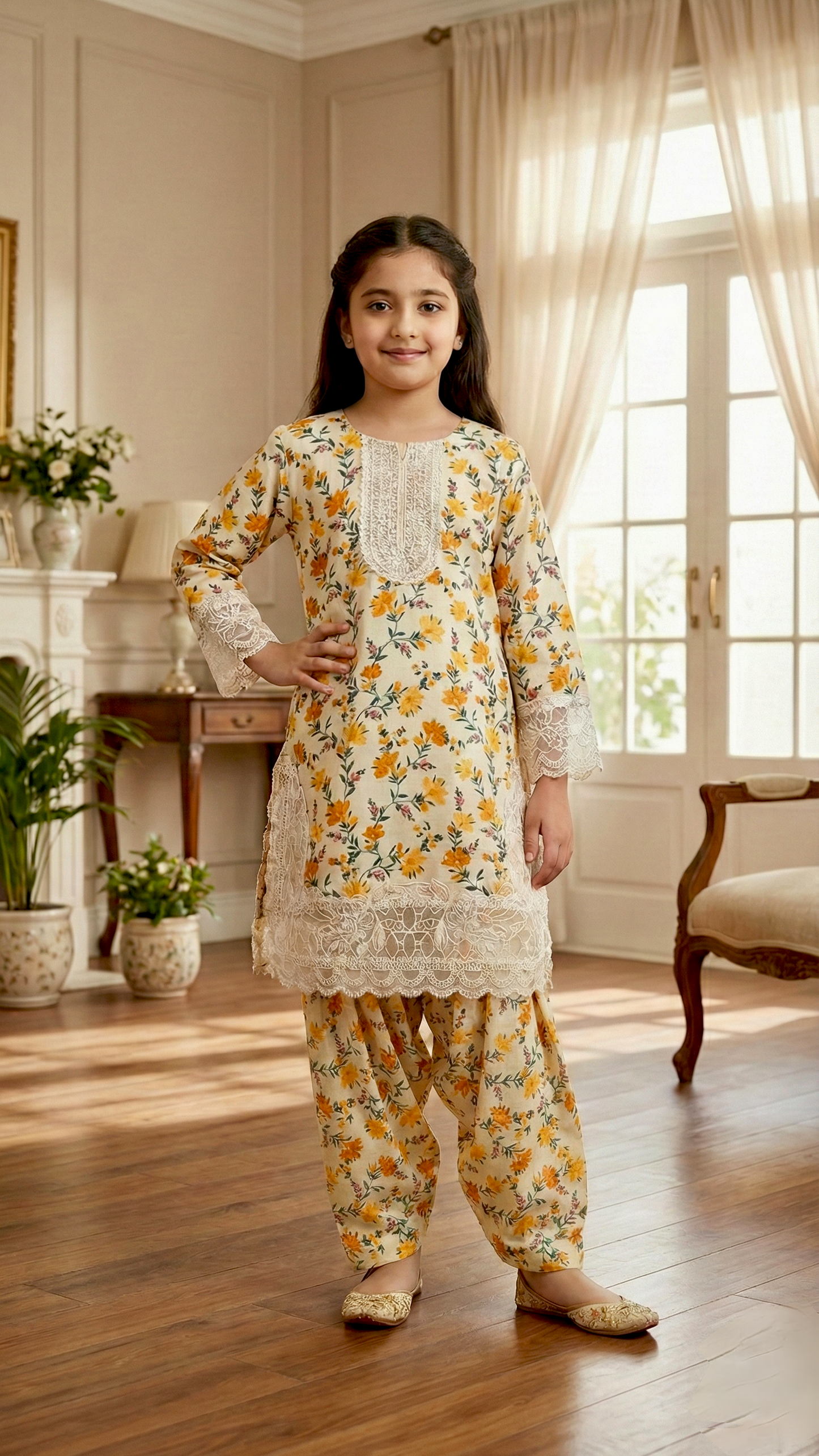 "EID Basic" 2 Piece Premium Bana Dora Embroidery Farshi Shalwar Suit.