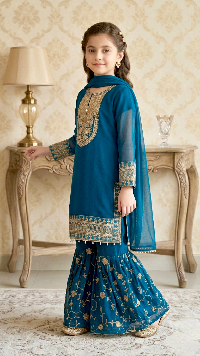"EID FESTIVE" 2 Piece Chiffon Embroidery Gharara Suit.