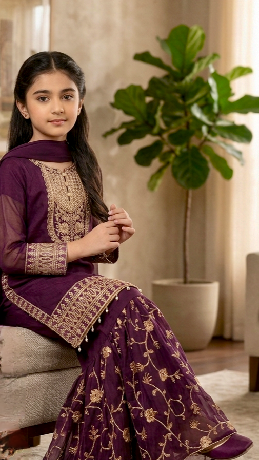 "EID FESTIVE" 2 Piece Chiffon Embroidery Gharara Suit.