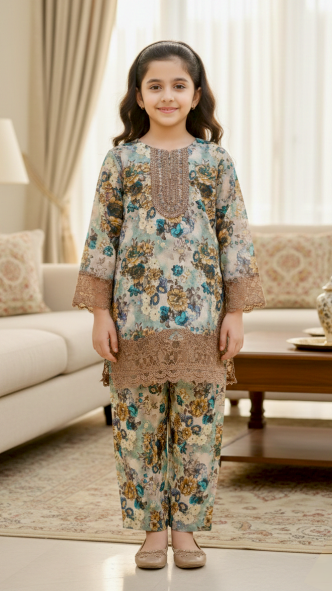 EID Basic" 2 Piece Premium Bana Dora Embroidery Farshi Shalwar Suit.